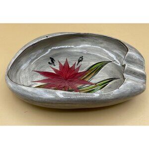 Hedi Schoop Vintage Rare Ashtray Red Aloe Flower Grey Base Signed READ